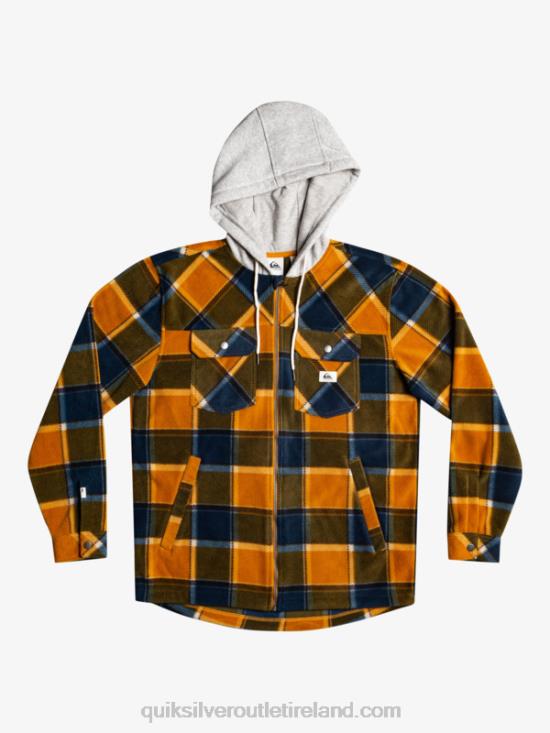 Men Quiksilver Super Swell Hooded Fleece Zip-Up Jacket N02TD1474 buck brown flannel plaid