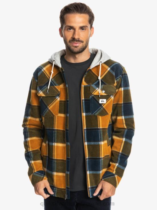 Men Quiksilver Super Swell Hooded Fleece Zip-Up Jacket N02TD1474 buck brown flannel plaid