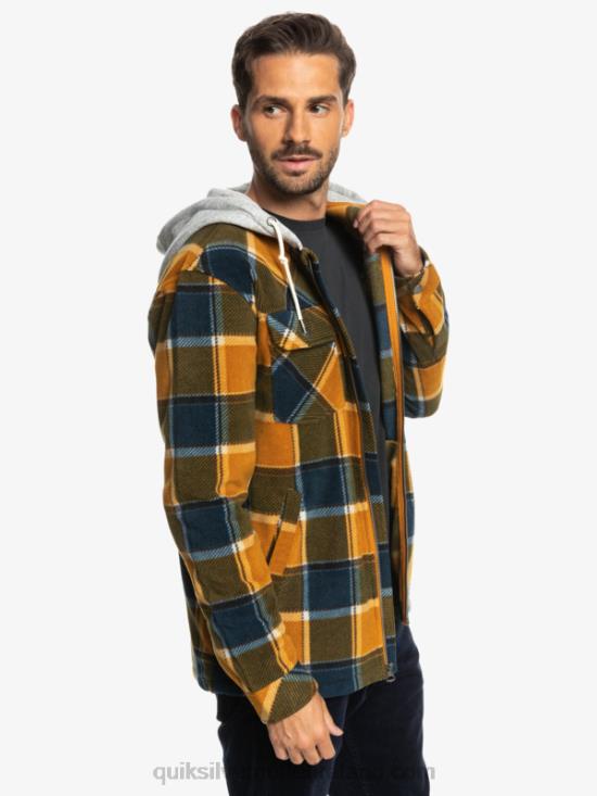 Men Quiksilver Super Swell Hooded Fleece Zip-Up Jacket N02TD1474 buck brown flannel plaid