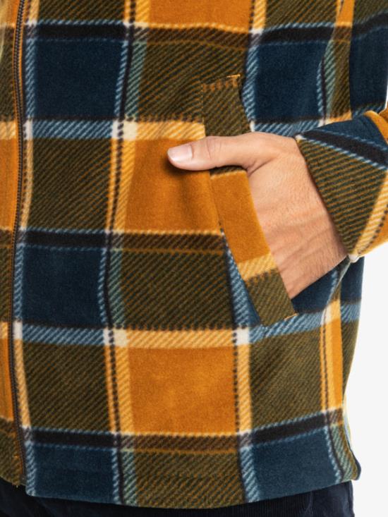 Men Quiksilver Super Swell Hooded Fleece Zip-Up Jacket N02TD1474 buck brown flannel plaid
