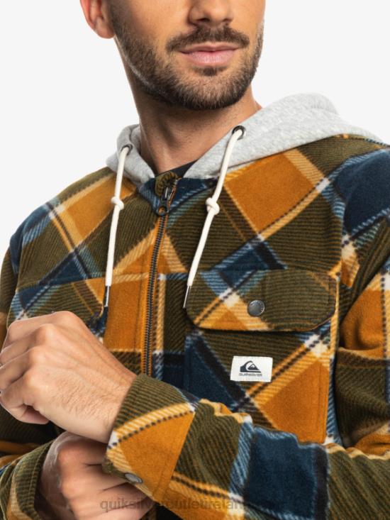Men Quiksilver Super Swell Hooded Fleece Zip-Up Jacket N02TD1474 buck brown flannel plaid
