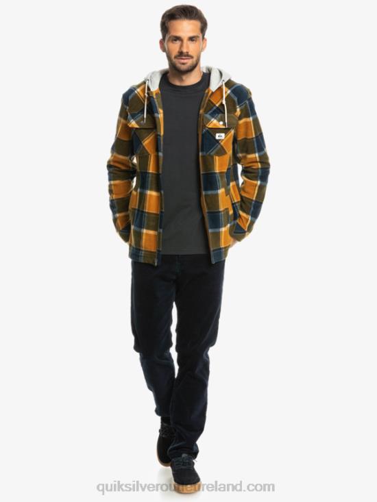 Men Quiksilver Super Swell Hooded Fleece Zip-Up Jacket N02TD1474 buck brown flannel plaid