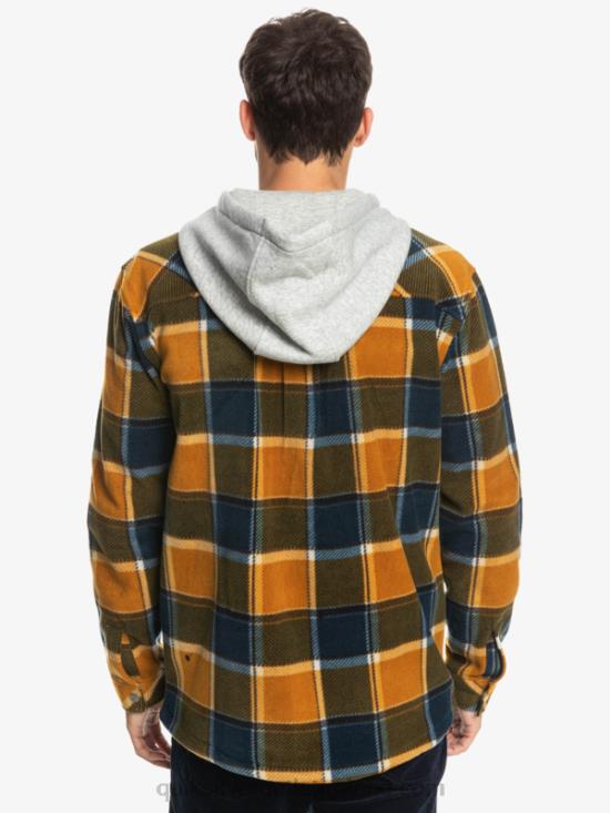 Men Quiksilver Super Swell Hooded Fleece Zip-Up Jacket N02TD1474 buck brown flannel plaid