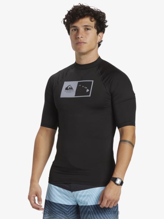 Men Quiksilver Hawaii Double Down UPF 50 Short Sleeve Surf Tee N02TD1170 black