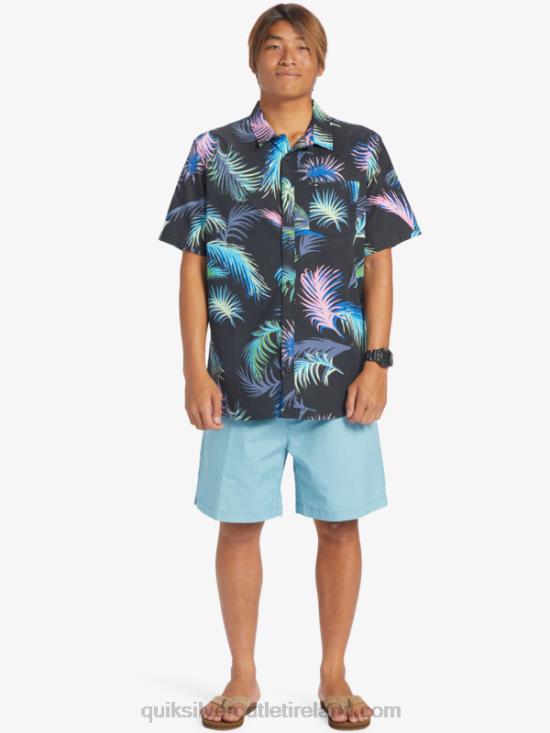 Men Quiksilver Tropical Glitch Short Sleeve Shirt N02TD551 black tropical glitch