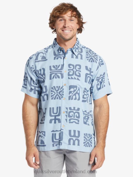 Men Quiksilver Waterman Channel Paddle Short Sleeve Shirt N02TD457 dusk blue channel paddle
