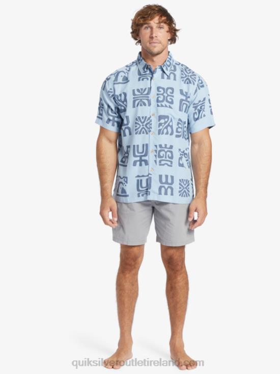 Men Quiksilver Waterman Channel Paddle Short Sleeve Shirt N02TD457 dusk blue channel paddle