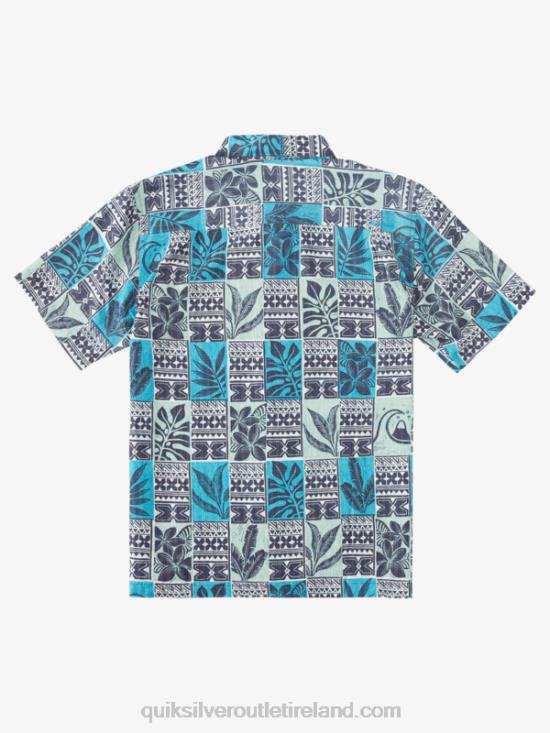 Men Quiksilver Waterman Leaf Boxes Hawaiian Shirt N02TD915 blue turquoise leaf boxes