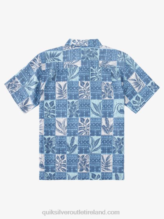 Men Quiksilver Waterman Leaf Boxes Hawaiian Shirt N02TD917 dusk blue leaf boxes