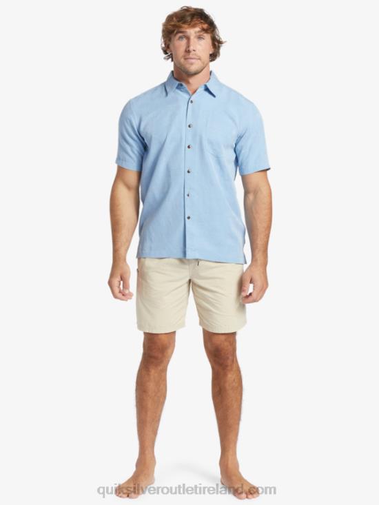 Men Quiksilver Waterman Manele Bay Short Sleeve Shirt N02TD800 dusk blue