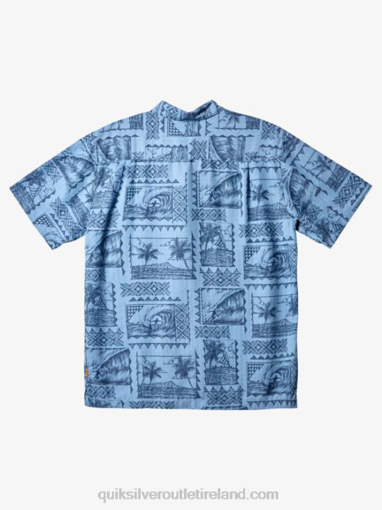Men Quiksilver Waterman Surf Trippers Short Sleeve Shirt N02TD434 dusk blue surf trippers