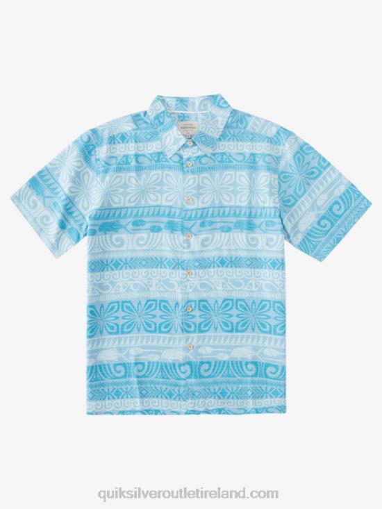 Men Quiksilver Waterman Tapa Today Short Sleeve Shirt N02TD963 dusk blue tapa today