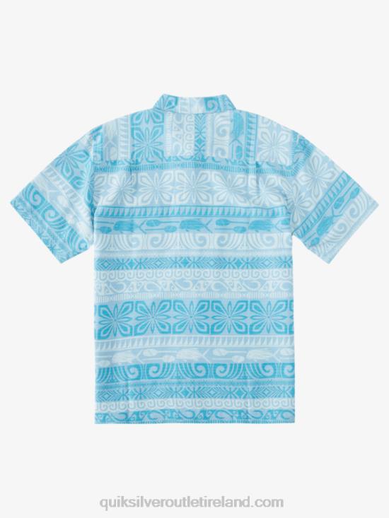 Men Quiksilver Waterman Tapa Today Short Sleeve Shirt N02TD963 dusk blue tapa today