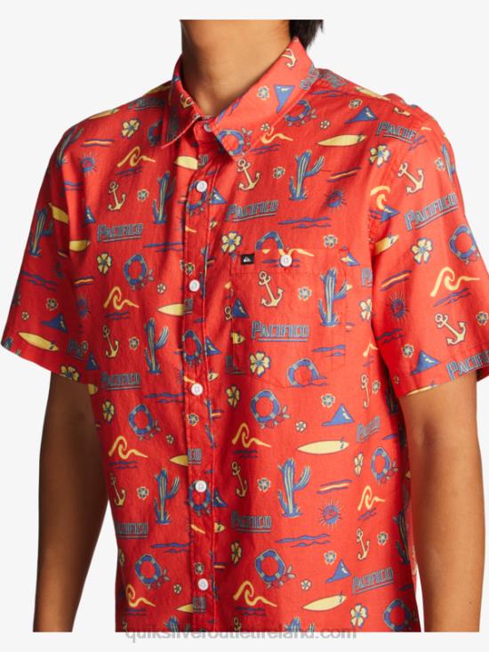 Men Quiksilver x Pacifico Short Sleeve Shirt N02TD16 red pacifico quiksilver