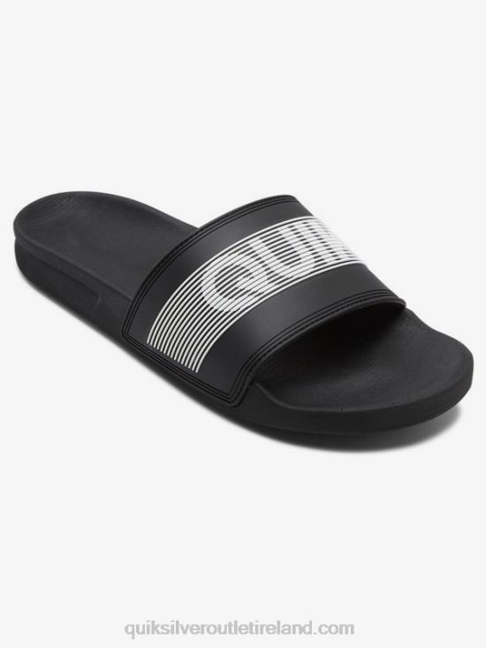 Men Quiksilver Rivi Wordmark Slide Slider Sandals N02TD689 black/white