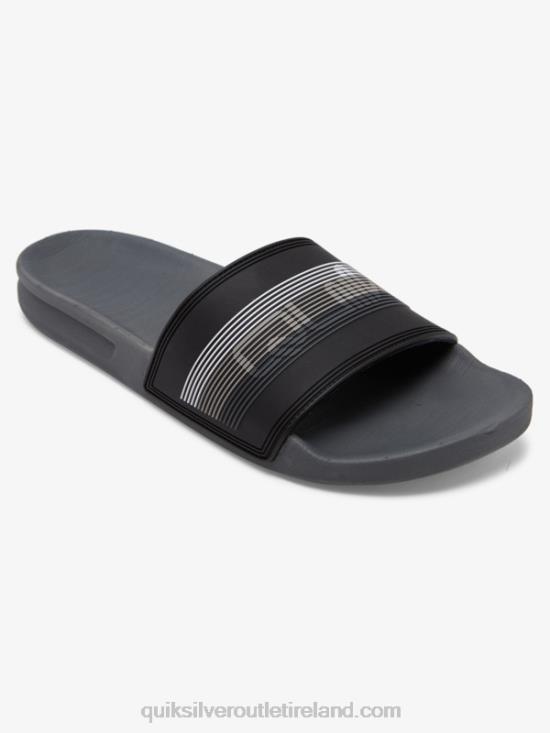 Men Quiksilver Rivi Wordmark Slide Slider Sandals N02TD690 black/grey
